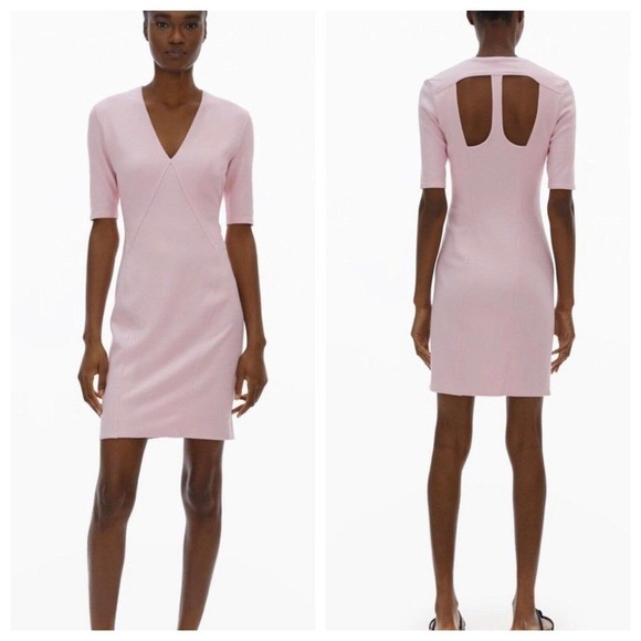 Helmut Lang Light Pink Mini Dress Size Small S Gala Knit Cutout Back - Picture 1 of 7